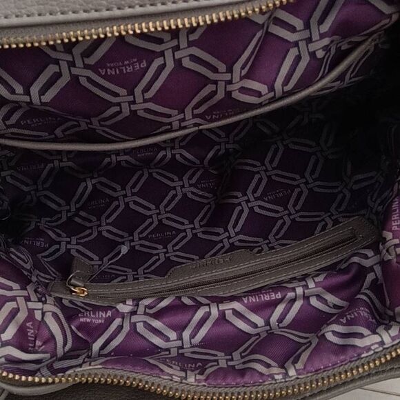 Perlina New York Womens Snake Pattern Embossed Leather Shoulder Bag Gray & Cream - Picture 6 of 7